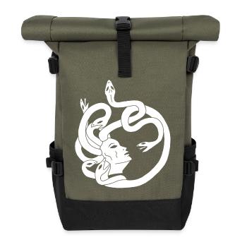 Femme aux cheveux de serpents (blanc) - Sac à dos roll top - olive/noir - Devant