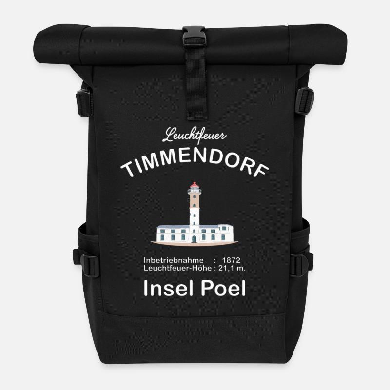 Leuchtfeuer Timmendorf, Insel Poel, Ostsee - Rolltop Rucksack - Schwarz