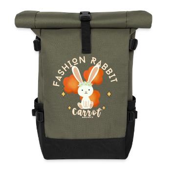 Lapin à fleurs et carotte chic - Sac à dos roll top - olive/noir - Devant