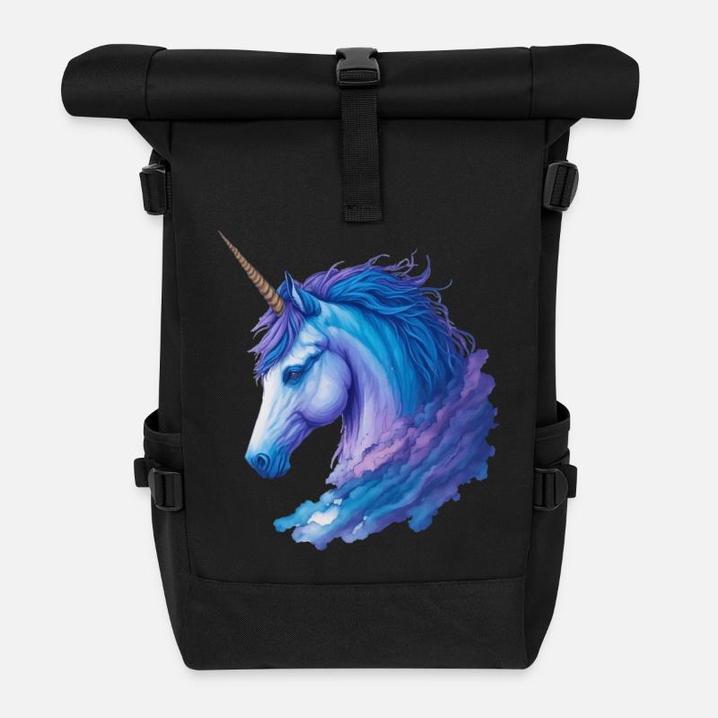 Wolke Einhorn in Blautönen - Rolltop Rucksack - Schwarz