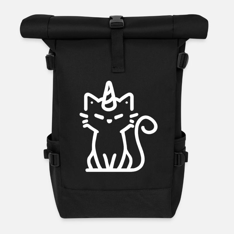 Unicorn cat - Roll Top Backpack - black