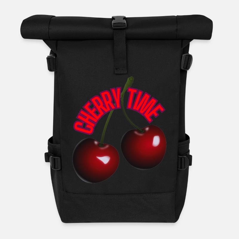 Hot 4 🍒 cherries and funny lettering - Roll Top Backpack - black