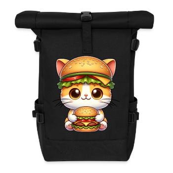 Chat fantaisiste avec chapeau de cheeseburger Fast - Sac à dos roll top - noir - Devant