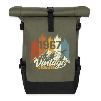 Geburtstagsgeschenk geboren im Dezember 1967 - Rolltop Rucksack - Olive/Schwarz - Vorne
