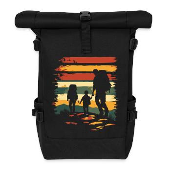 Vater und 2 Söhne Wandern vintage - Rolltop Rucksack - Schwarz - Vorne