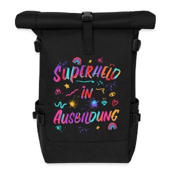 Superheld in Ausbildung - Azubi Glück Kraft Mut - Rolltop Rucksack - Schwarz - Vorne