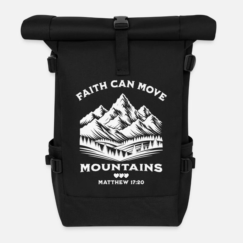 Belief in Mountains Motif - Roll Top Backpack - black