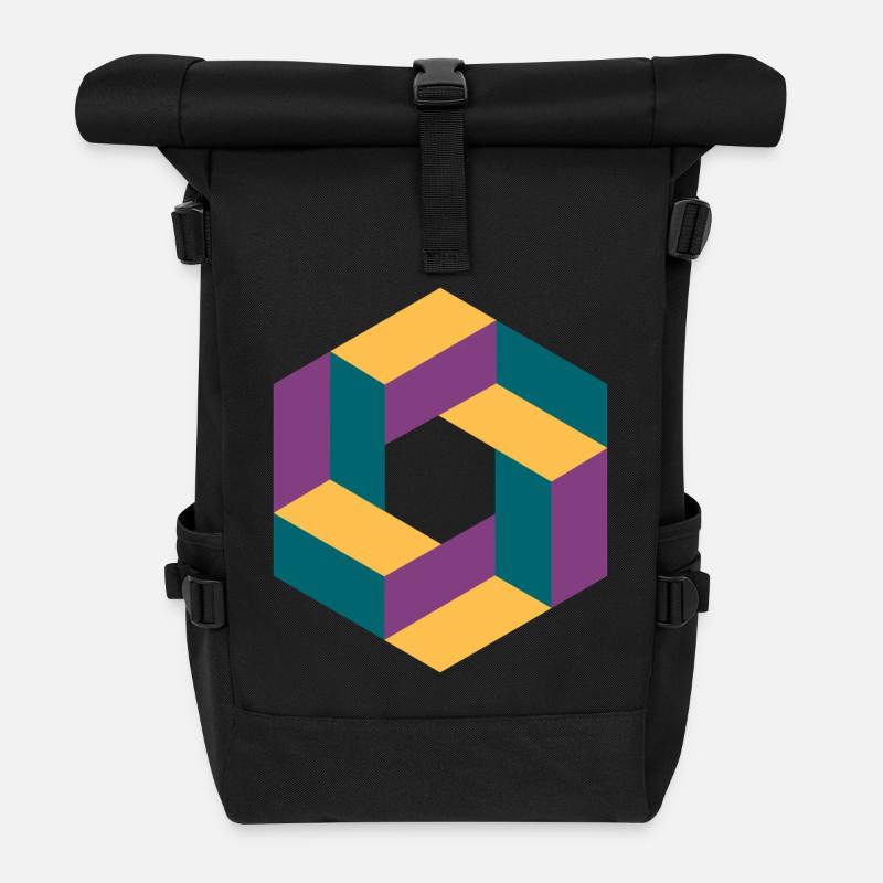 Abstract geometric outline in pastel colors - Roll Top Backpack - black