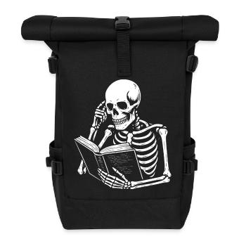 Stylish Skeleton Reading Book - Roll Top Backpack - black - Front