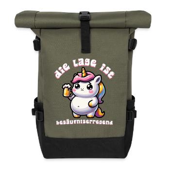 Süßes Einhorn Bier Feier - Rolltop Rucksack - Olive/Schwarz - Vorne