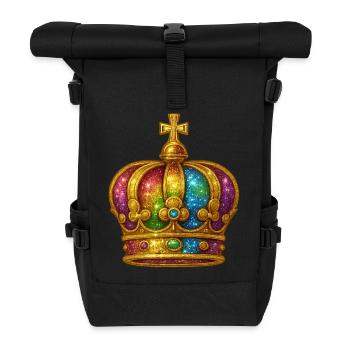 Regenbogen-Glitzerkronen-Design - Rolltop Rucksack - Schwarz - Vorne