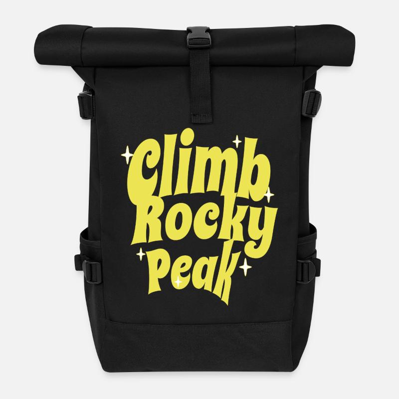 Climb Rocky Peak Motivationsdesign - Rolltop Rucksack - Schwarz