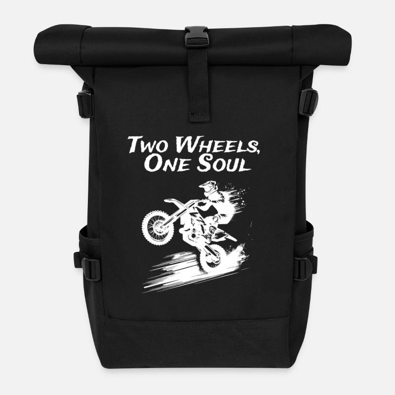 Two Wheels, One Soul - Roll Top Backpack - black