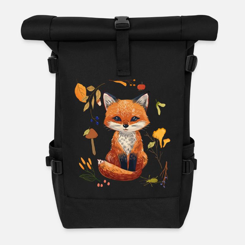 Fuchs im Wald - Rolltop Rucksack - Schwarz