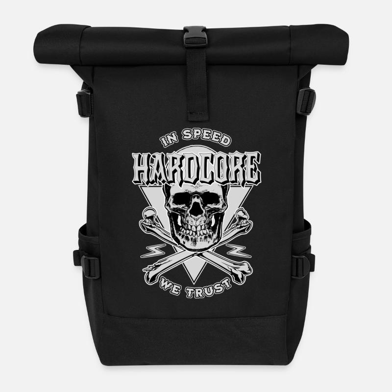 Motorrad Biker Chopper Custom mit Totenkopf - Rolltop Rucksack - Schwarz