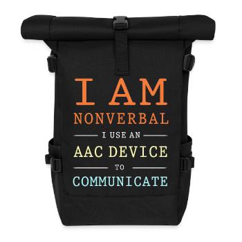 AAC Communication SLP Sign Language - Roll Top Backpack - black - Front