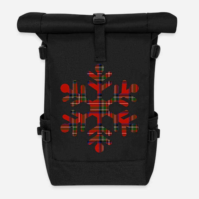 Tartan Snowflake - Roll Top Backpack - black