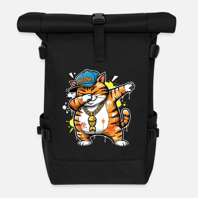 Dabbing Katze Street Art  Lustiges Meow Design - Rolltop Rucksack - Schwarz