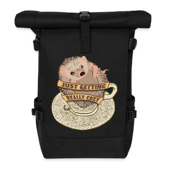Cuddly hedgehog in teacup - Roll Top Backpack - black - Front