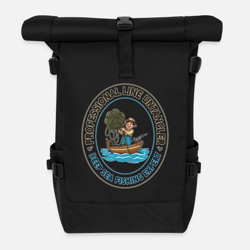 Deep Sea Line Unangler Patch - Roll Top Backpack - black