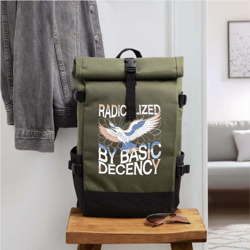 Radicalized by Basic Decency Statement Kunst Rolltop Rucksack