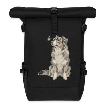 Australian Shepherd Banksy Style Dog Motif - Roll Top Backpack - black - Front