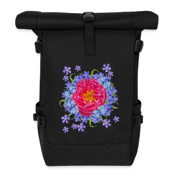 Rot blaue Blüten Vergißmeinnicht Bierzelt - Rolltop Rucksack - Schwarz - Vorne