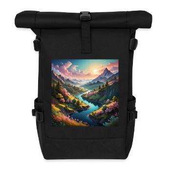 Tal mit Fluß - Rolltop Rucksack - Schwarz - Vorne
