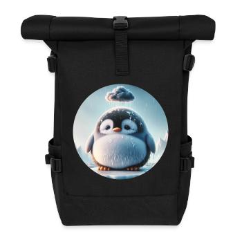 Kleiner trauriger Pinguin im Regen - Rolltop Rucksack - Schwarz - Vorne
