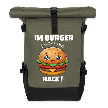 In the burger is the minced hamburger / cheeseburger - Roll Top Backpack - olive/black - Front