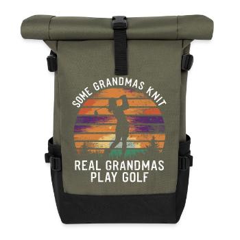 Golfing grandmother – real power! - Roll Top Backpack - olive/black - Front