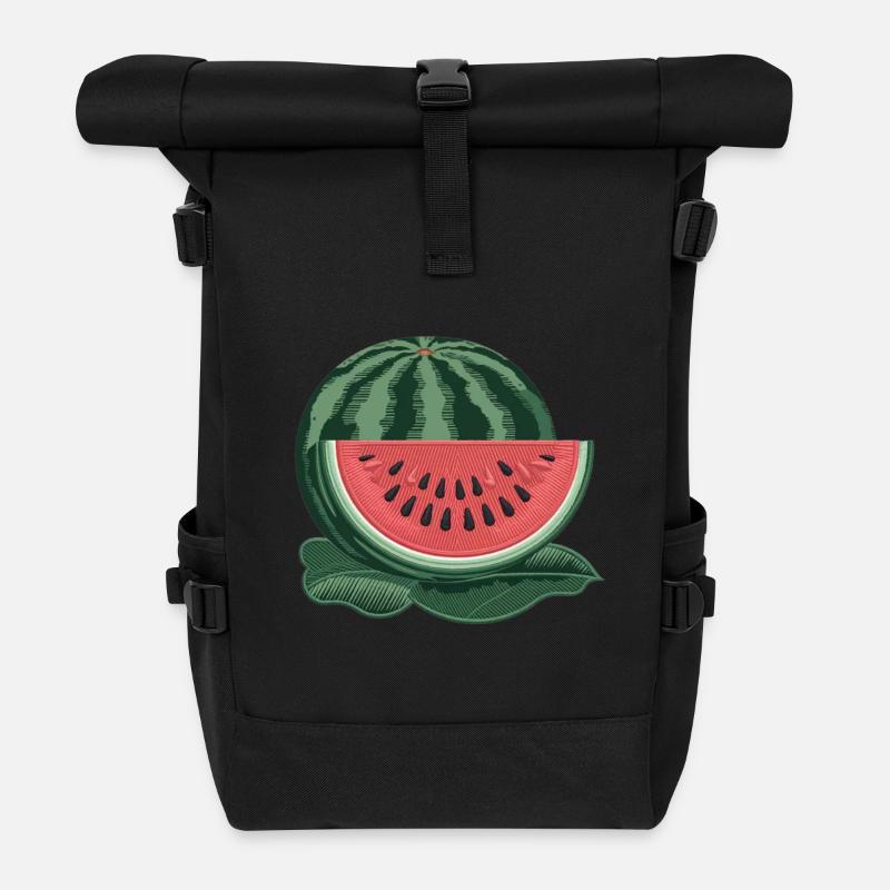 Pastèque brodée - Sac à dos roll top - noir