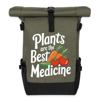 Vegetarisch Vegan Veggie Vegetarier - Rolltop Rucksack - Olive/Schwarz - Vorne