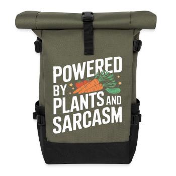 Vegetarisch Vegan Veggie Vegetarier - Rolltop Rucksack - Olive/Schwarz - Vorne