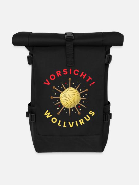 VORSICHT! Wollvirus - Rolltop Rucksack - Schwarz