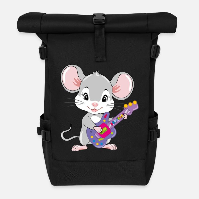 Drôle de petite souris joue de la guitare - Sac à dos roll top - noir