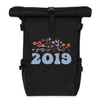2019 floral pattern 2019 flower theme flowers 2019 - Roll Top Backpack - black - Front