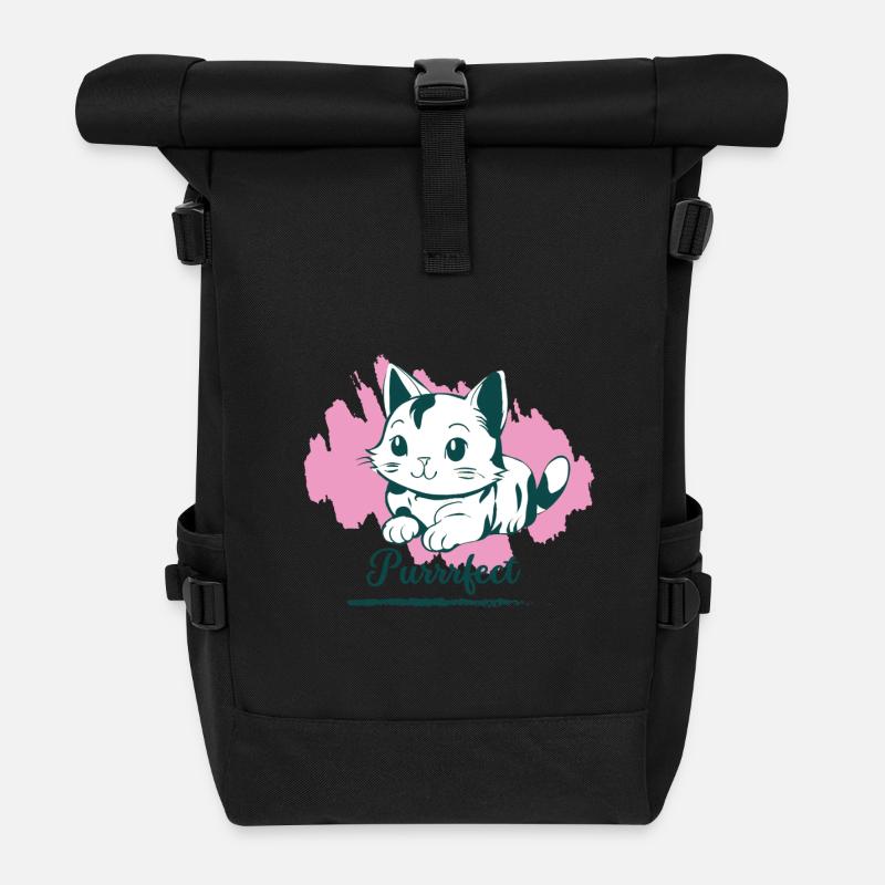 🥺Chat parfait ronronnait mignon doux adorable - Sac à dos roll top - noir