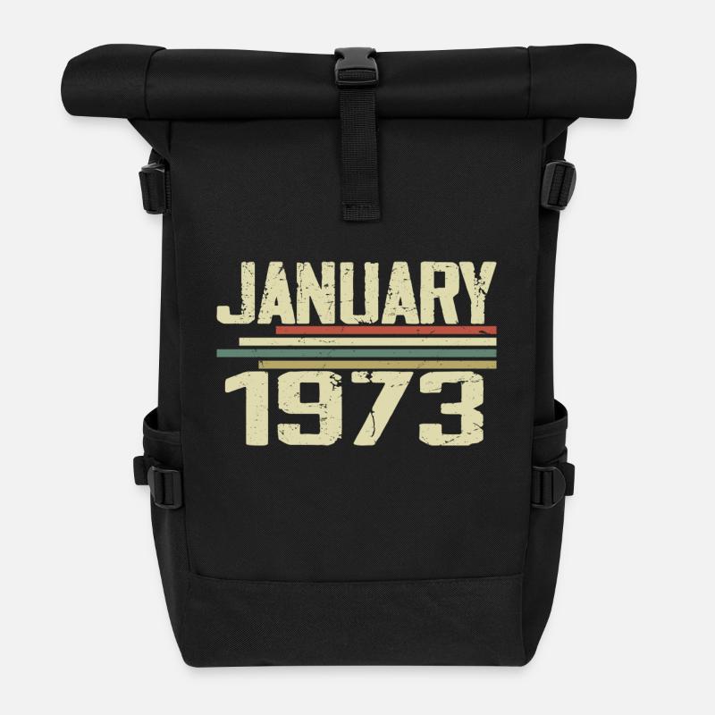 Januar 1973 - Geburtstagsgeschenk Januar 1973 - Rolltop Rucksack - Schwarz