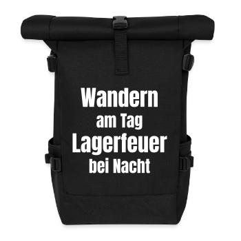 Wandern am Tag, Lagerfeuer bei Nacht. - Rolltop Rucksack - Schwarz - Vorne