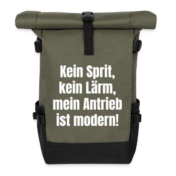 Kein Sprit, kein Lärm, mein Antrieb ist modern! - Rolltop Rucksack - Olive/Schwarz - Vorne
