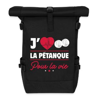 J'aime la pétanque pour la vie – Boules et camping - Sac à dos roll top - noir - Devant