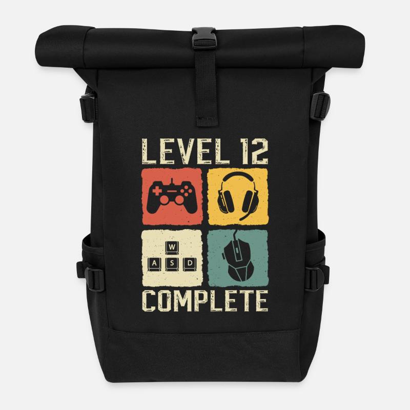 12. Geburtstag Level 12 Complete Gamer 12 Jahre - Rolltop Rucksack - Schwarz