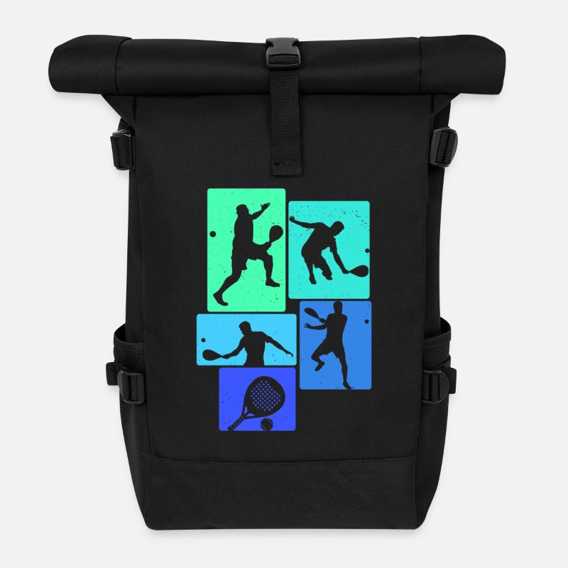 Retro Padel Tennis - Rolltop Rucksack - Schwarz