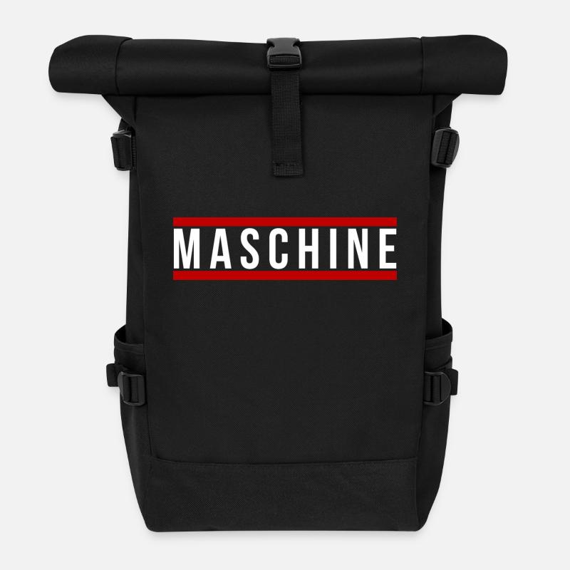Maschine front - Rolltop Rucksack - Schwarz