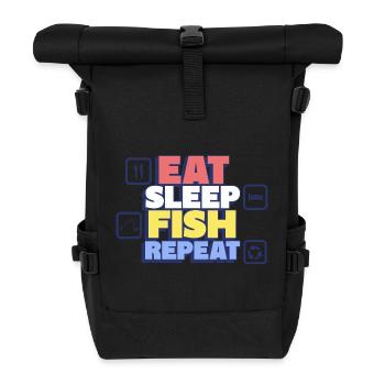 Manger, dormir, pêcher, répéter – Angler - Sac à dos roll top - noir - Devant