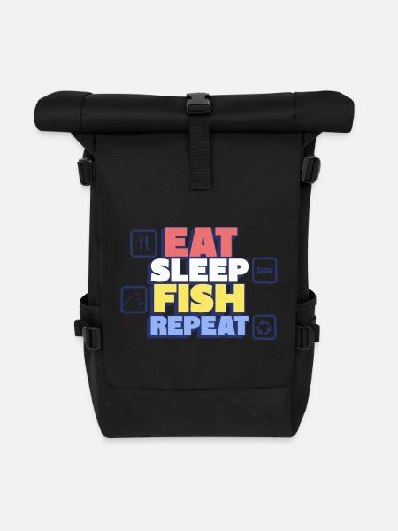 Essen, Schlafen, Fischen, Wiederholen – Angler - Rolltop Rucksack - Schwarz