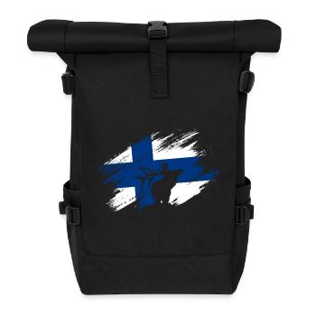Finnland - Flagge und Rentier - Rolltop Rucksack - Schwarz - Vorne