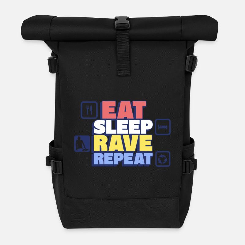 Essen, Schlafen, Raven Wiederhole das Party-Leben - Rolltop Rucksack - Schwarz