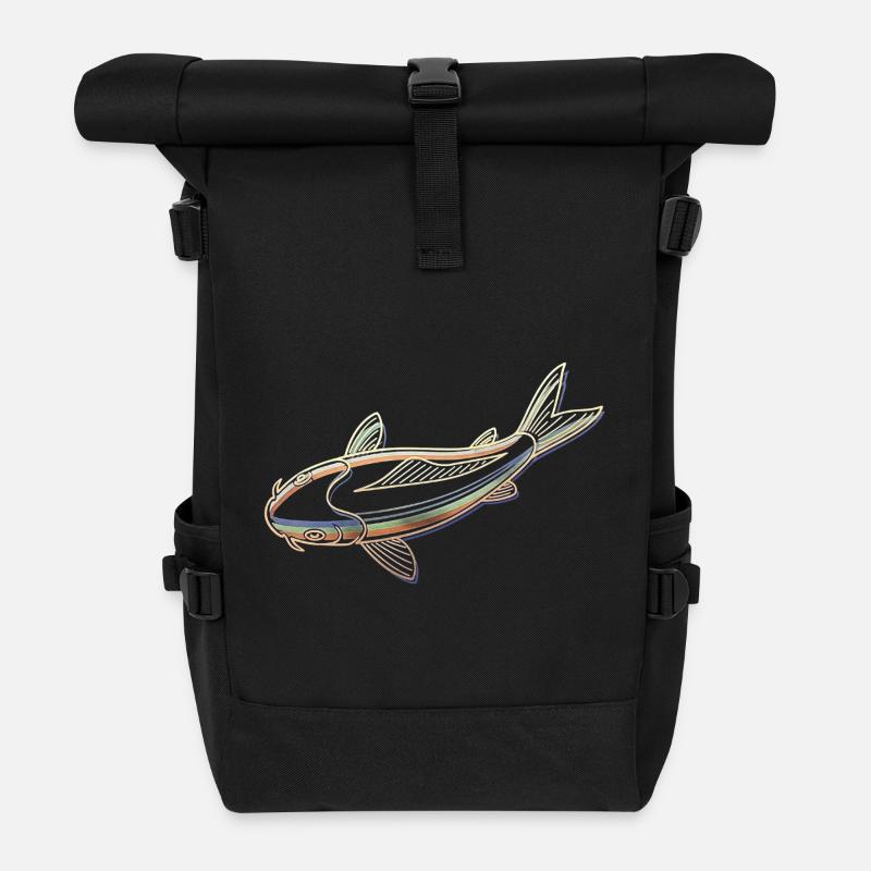 Iridescent Koi Fish – Colorful and Elegant - Roll Top Backpack - black